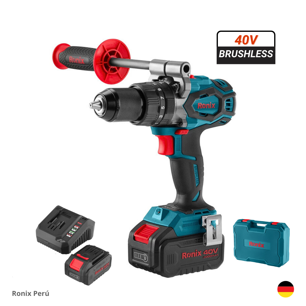 RONIX PERU SAC (42) Taladro Percutor Atornillador 1/2" 40V 2Ah Inalámbrico Brushless RONIX 8905-40V Industrial - Imagen 1