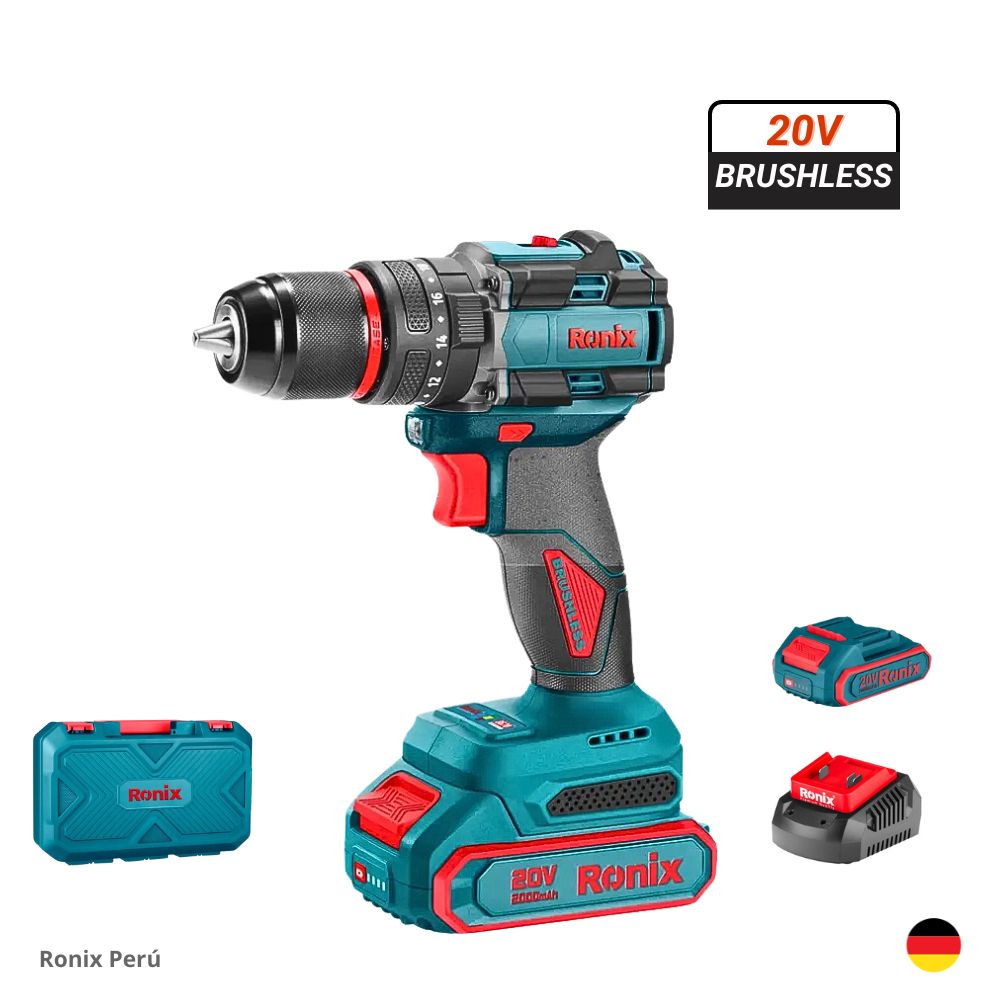 RONIX PERU SAC (40) Taladro Percutor Brushless 20V 2Ah Atornillador Inalámbrico RONIX 8670 - Imagen 1
