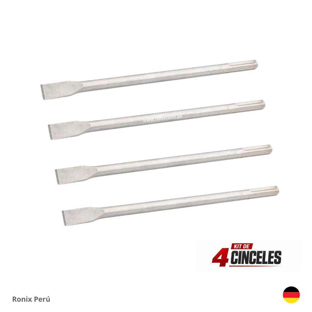 Ronix Perú (42) Kit Cinceles Cincel Plano SDS MAX 18x400x25 RONIX 4 Piezas - Imagen 1