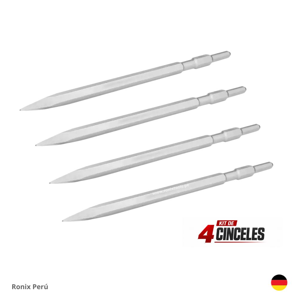 Ronix Perú (45) Kit Cinceles Punta SDS HEX 17x400 RONIX 4 Piezas - Imagen 1